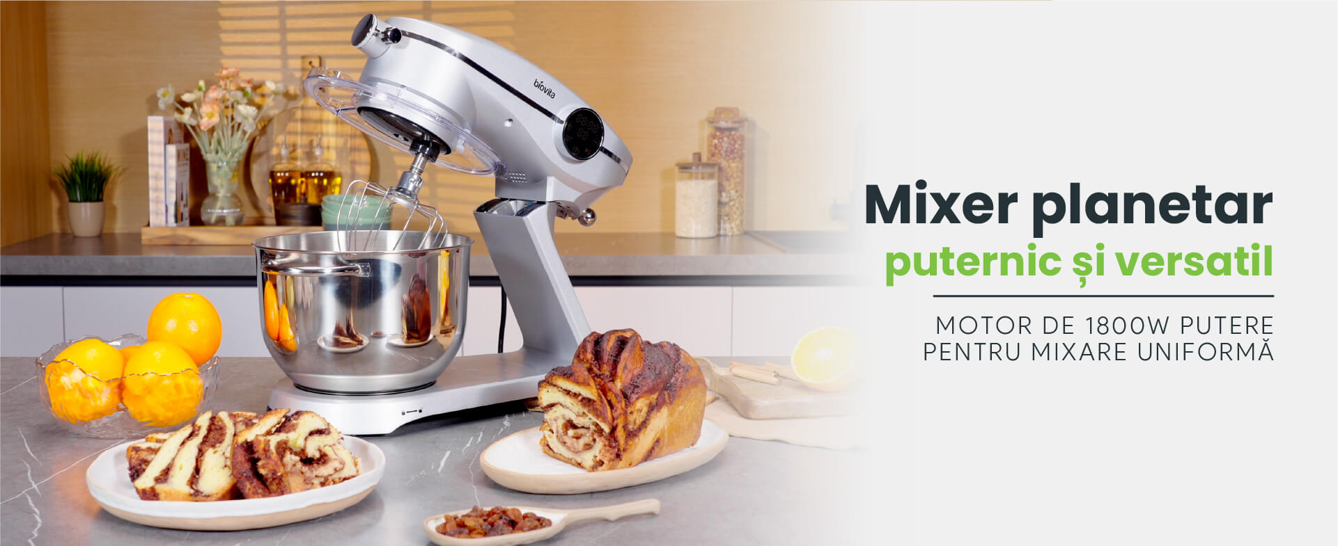 Mixer cu bol de 6 L din inox, 1800 W, 2 kg aluat, carcasă aluminiu, 10 viteze, timer, 3 accesorii inox, MB-1800-NOVA, argintiu - 7